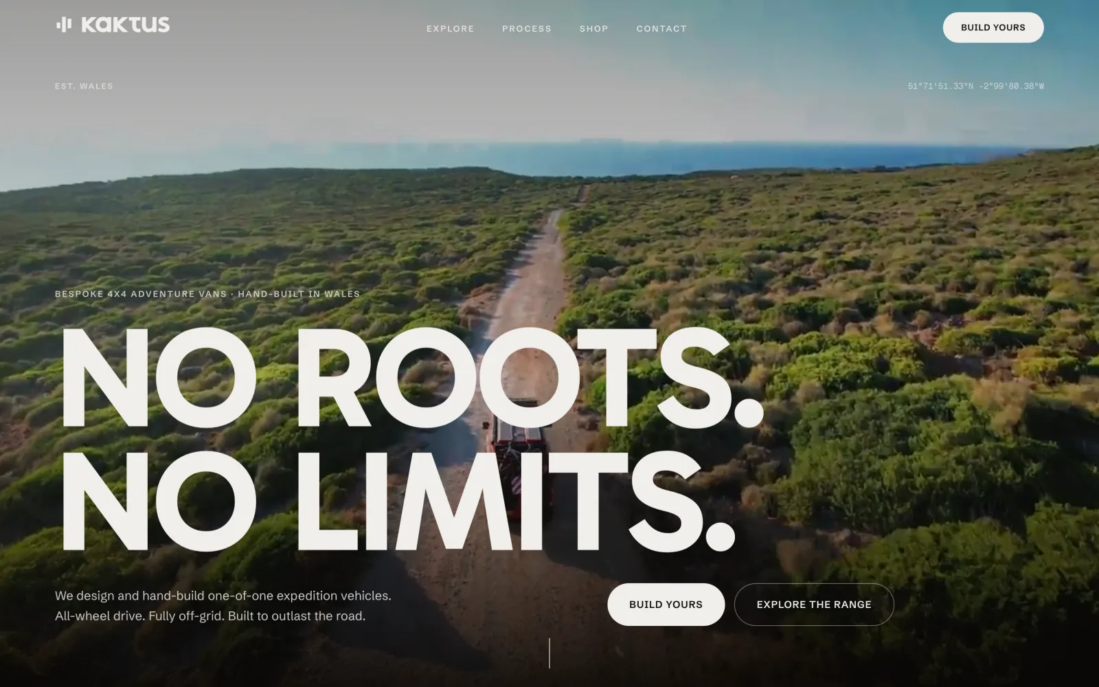 The Kaktus adventure vans website, designed and built by the studio